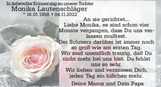 Traueranzeige von Monika Lautenschläger von Odenwälder Echo