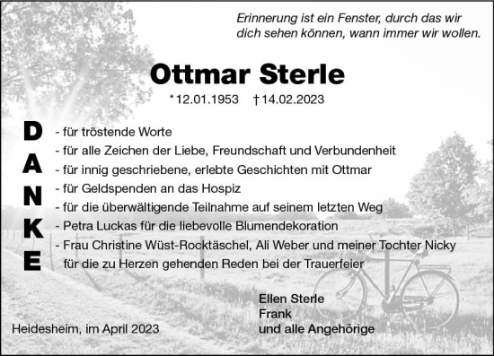 Traueranzeige von Ottmar Sterle von Allgemeine Zeitung Mainz
