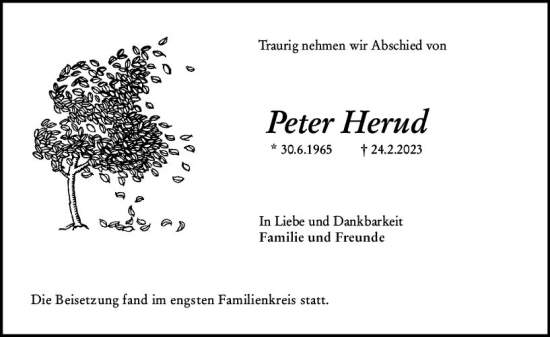 Traueranzeige von Peter Herud von Hochheimer Zeitung