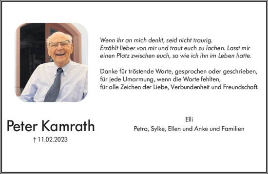 Traueranzeige von Peter Kamrath von Allgemeine Zeitung Mainz