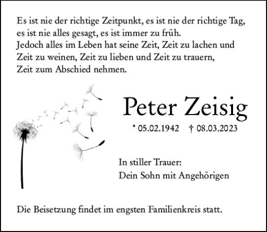 Traueranzeige von Peter Zeisig von Wetzlarer Neue Zeitung