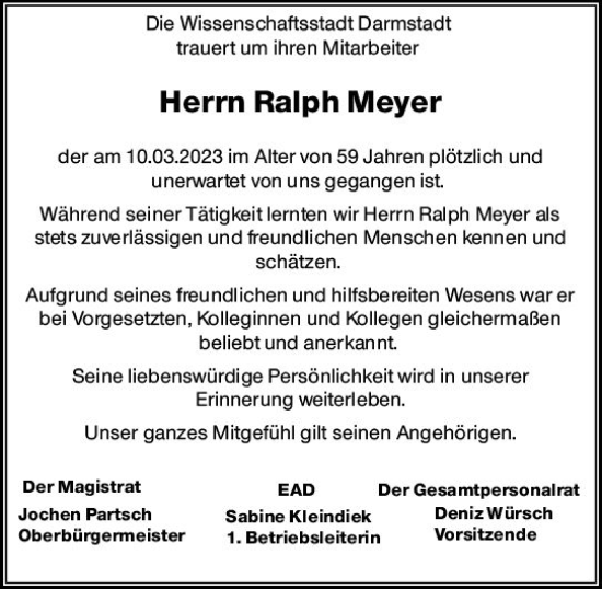 Traueranzeige von Ralph Meyer von Darmstädter Echo