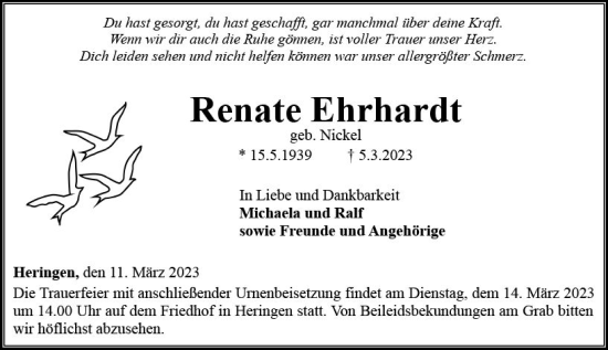Traueranzeige von Renate Ehrhardt von Nassauische Neue Presse