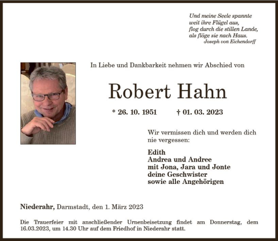 Traueranzeige von Robert Hahn von Nassauische Neue Presse