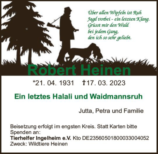Traueranzeige von Robert Heinen von Allgemeine Zeitung Bingen/Ingelheim