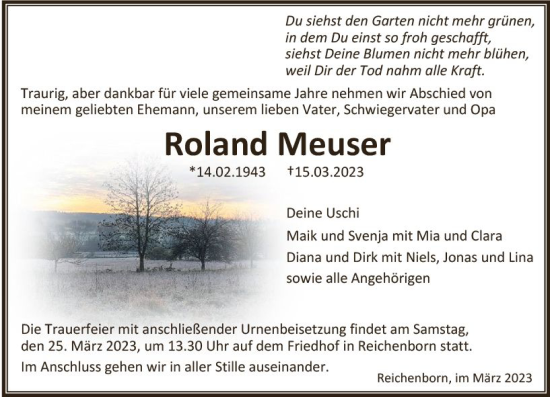 Traueranzeige von Roland Meuser von Weilburger Tageblatt