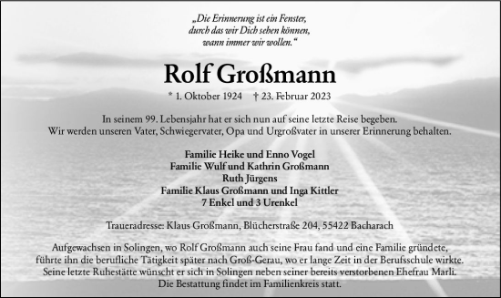 Traueranzeige von Rolf Großmann von Groß-Gerauer Echo