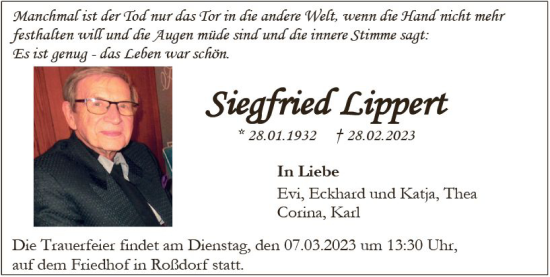 Traueranzeige von Siegfried Lippert von Darmstädter Echo
