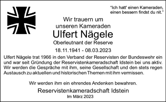 Traueranzeige von Ulfert Nägele von Idsteiner Land/Untertaunus
