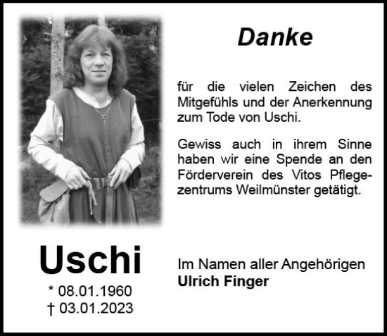 Traueranzeige von Uschi  von Weilburger Tageblatt