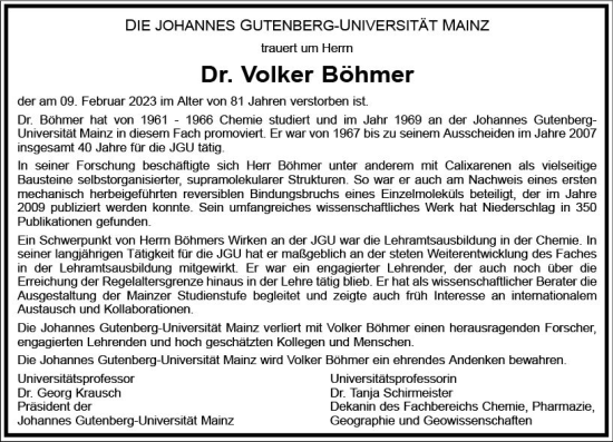 Traueranzeige von Volker Böhmer von Allgemeine Zeitung Mainz