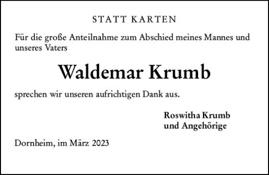 Traueranzeige von Waldemar Krumb von Groß-Gerauer Echo