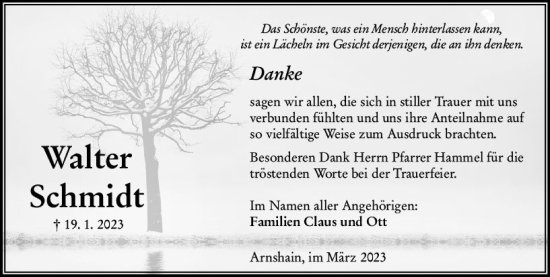 Traueranzeige von Walter Schmidt von Oberhessen Kurier