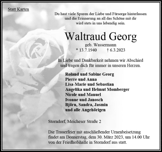 Traueranzeige von Waltraud Georg von VRM Trauer