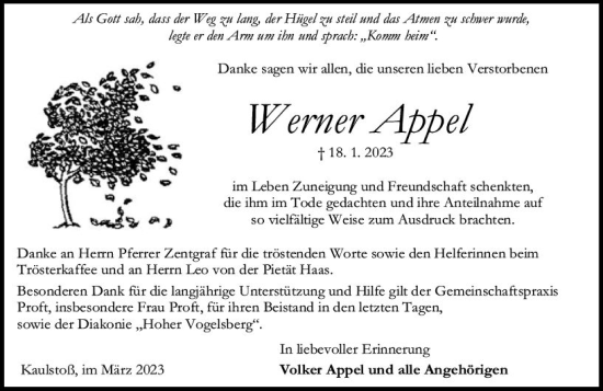 Traueranzeige von Werner Appel von VRM Trauer