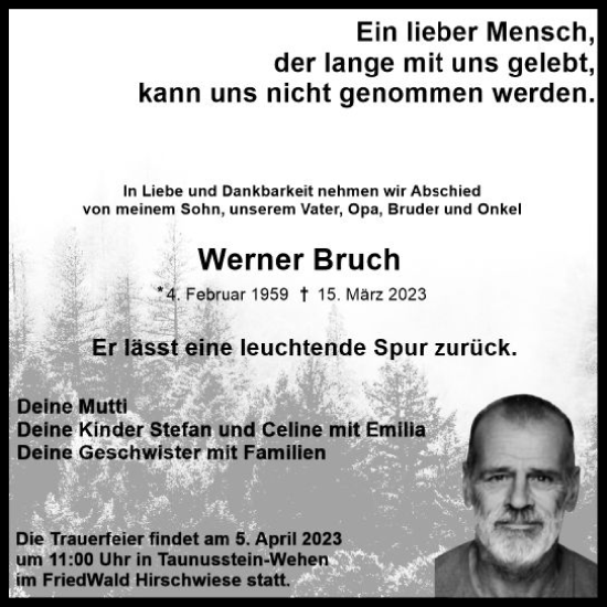 Traueranzeige von Werner Bruch von Wiesbadener Kurier