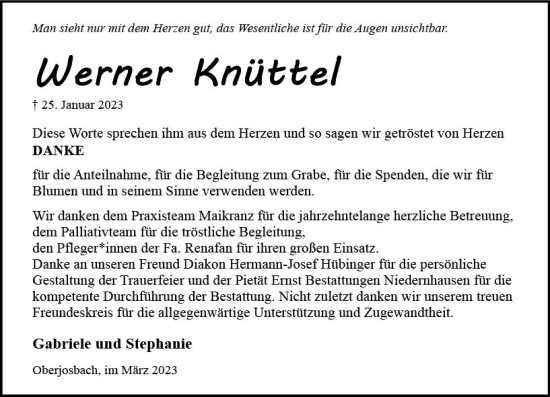 Traueranzeige von Werner Knüttel von Wiesbadener Kurier