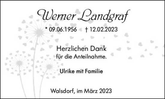 Traueranzeige von Werner Landgraf von Camberger Anzeiger