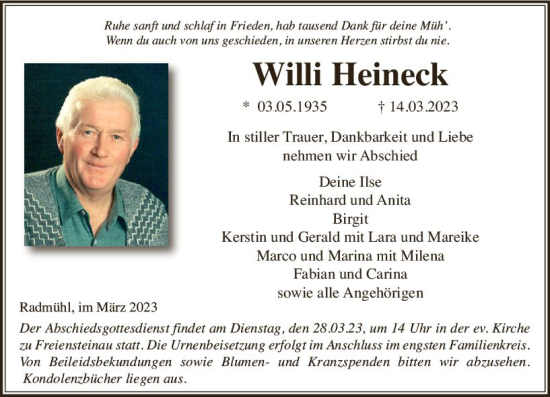 Traueranzeige von Willi Heineck von VRM Trauer