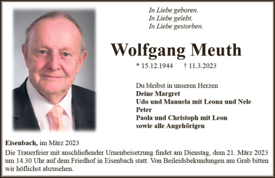 Traueranzeige von Wolfgang Meuth von Camberger Anzeiger