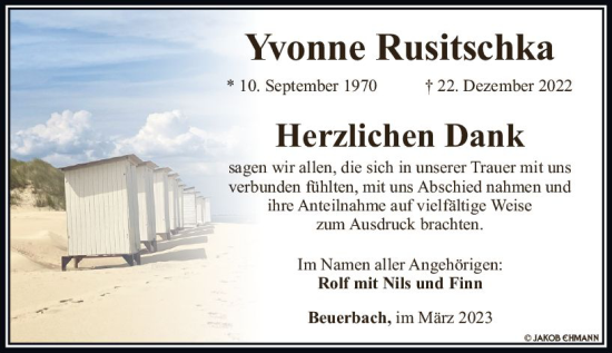 Traueranzeige von Yvonne Rusitschka von Camberger Anzeiger