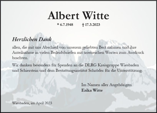 Traueranzeige von Albert Witte von Wiesbadener Kurier Traueranzeige von Albert Witte von Wiesbadener Kurier