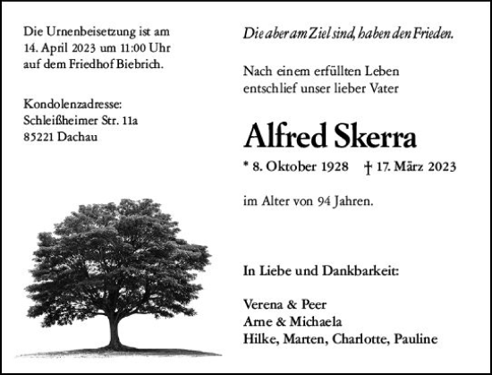 Traueranzeige von Alfred Skerra von Wiesbadener Kurier