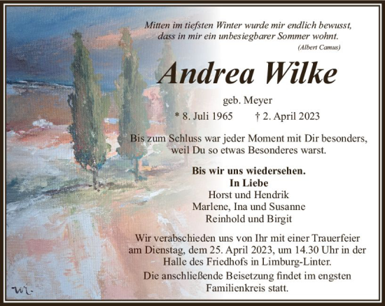 Traueranzeige von Andrea Wilke von Nassauische Neue Presse