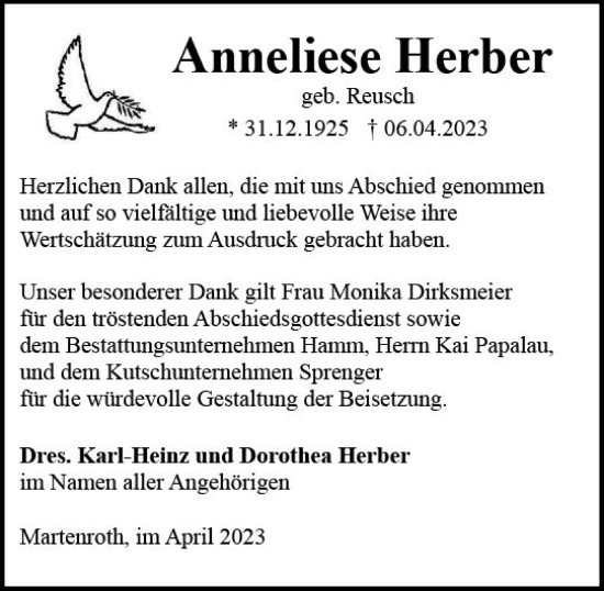 Traueranzeige von Anneliese Herber von Wiesbadener Kurier