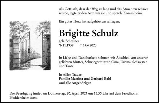 Traueranzeige von Brigitte Schulz von Wormser Zeitung