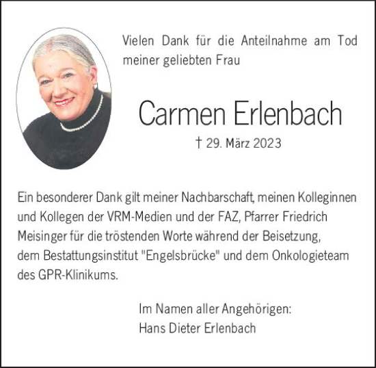 Traueranzeige von Carmen Erlenbach von Rüsselsheimer Echo