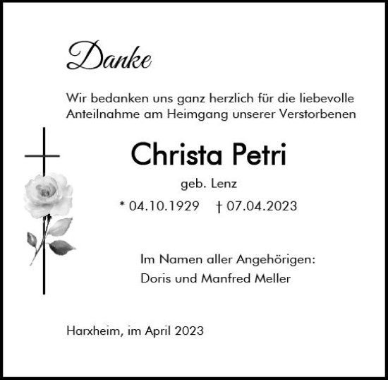 Traueranzeige von Christa Petri von Allgemeine Zeitung Mainz