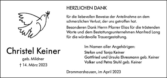 Traueranzeige von Christel Keiner von Weilburger Tageblatt