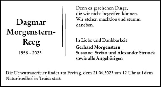 Traueranzeige von Dagmar Morgenstern-Reeg von Darmstädter Echo