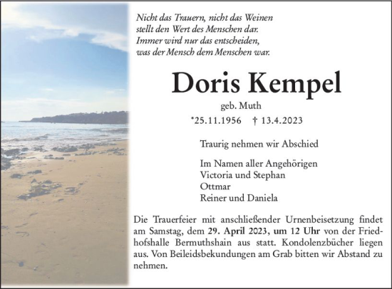 Traueranzeige von Doris Kempel von VRM Trauer