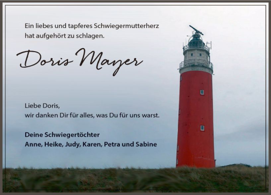 Traueranzeige von Doris Mayer von Wiesbadener Kurier
