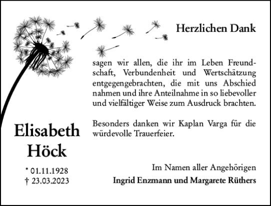 Traueranzeige von Elisabeth Höck von Camberger Anzeiger