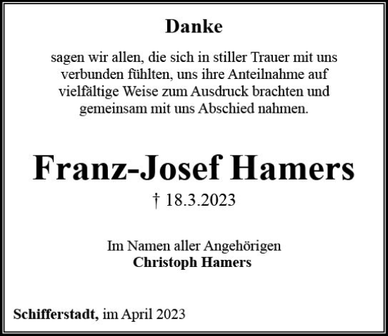 Traueranzeige von Franz-Josef Hamers von Nassauische Neue Presse