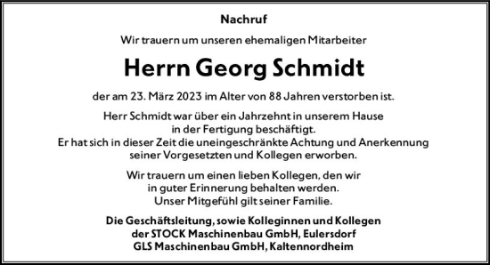 Traueranzeige von Georg Schmidt von VRM Trauer