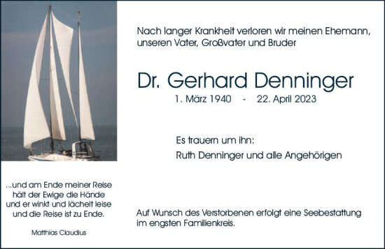 Traueranzeige von Gerhard Denninger von Allgemeine Zeitung Mainz