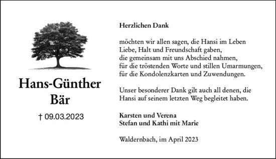 Traueranzeige von Hans-Günther Bär von Weilburger Tageblatt