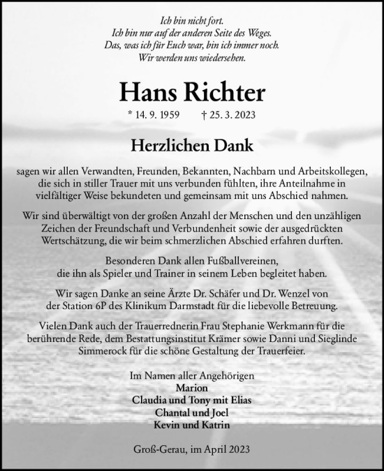 Traueranzeige von Hans Richter von Groß-Gerauer Echo