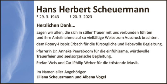 Traueranzeige von Hans Herbert Scheuermann von Odenwälder Echo