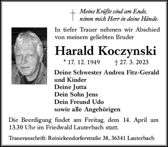 Traueranzeige von Harald Koczynski von VRM Trauer