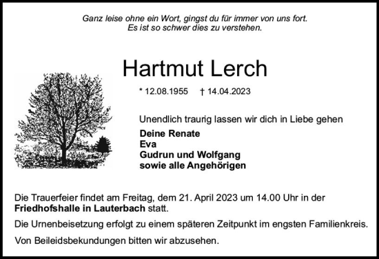 Traueranzeige von Hartmut Lerch von VRM Trauer