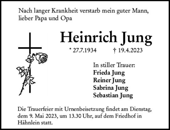 Traueranzeige von Heinrich Jung von Darmstädter Echo