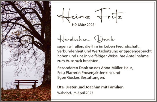 Traueranzeige von Heinz Fritz von Camberger Anzeiger