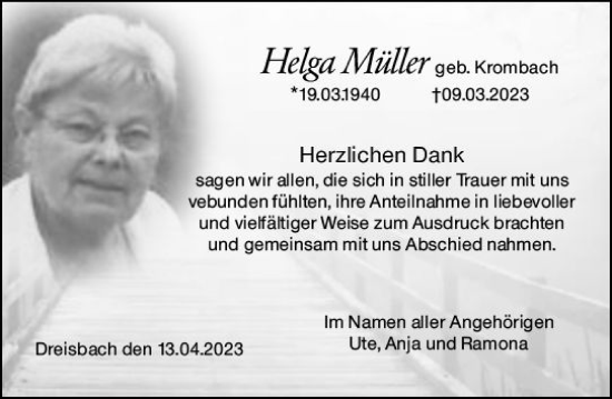 Traueranzeige von Helga Müller von Wetzlarer Neue Zeitung