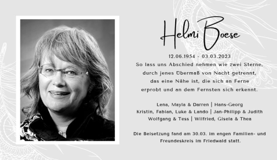 Traueranzeige von Helmi Boese von Odenwälder Echo