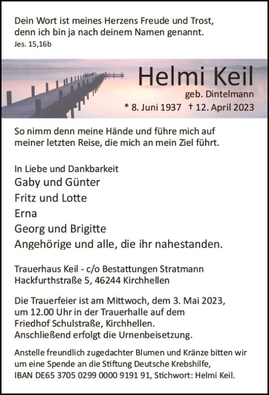 Traueranzeige von Helmi Keil von Darmstädter Echo
